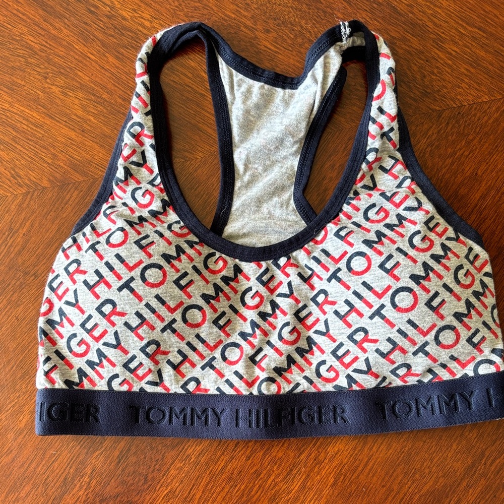 Tommy Hilfiger Gray, Navy & Red Logo Racerback Sports Bra
